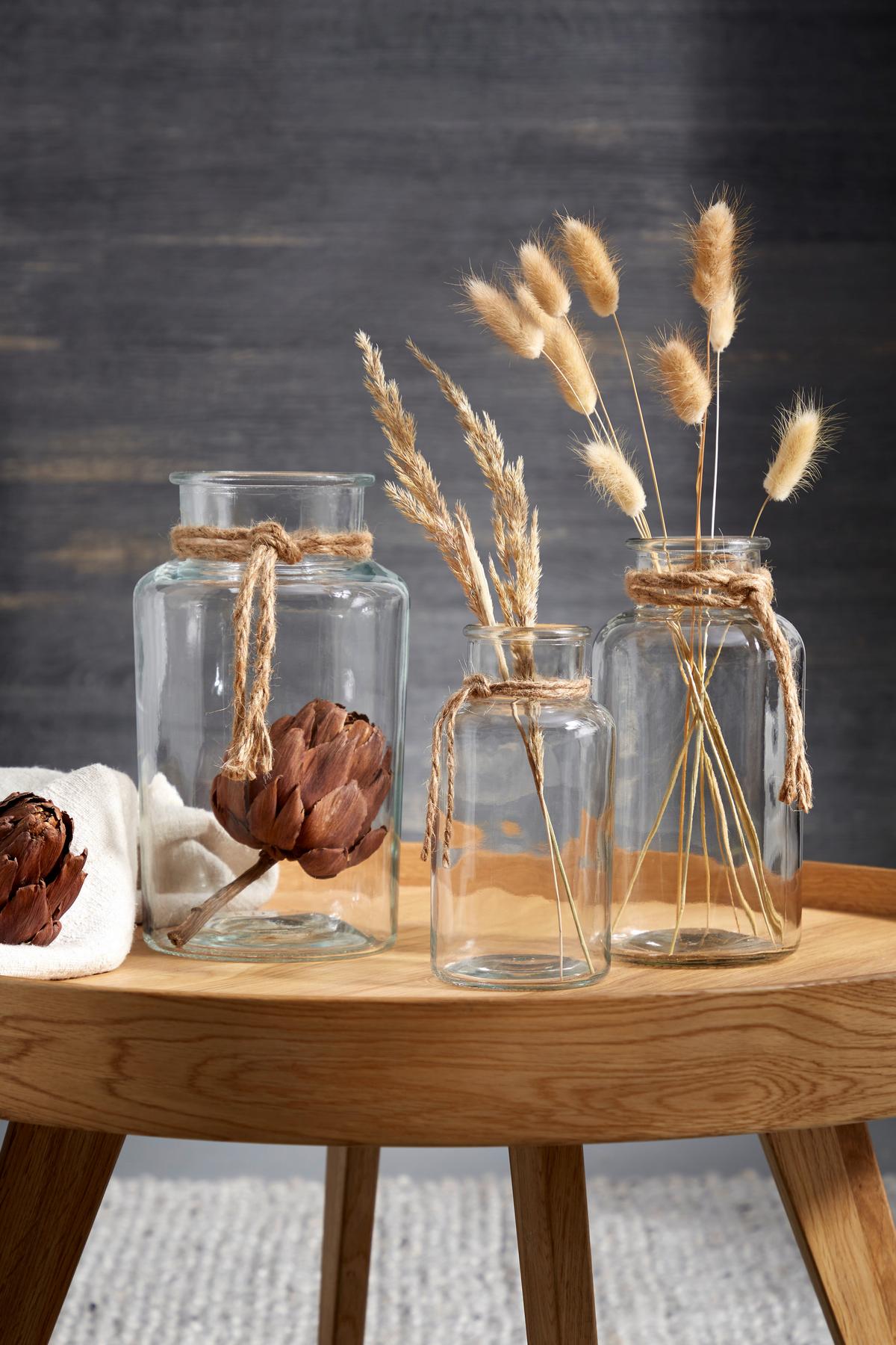 Vase Margot Gerade Kalk-Soda-Glas H: 20 Cm - Klar/Naturfarben, MODERN, Glas/Textil (10/20cm) - Luca Bessoni