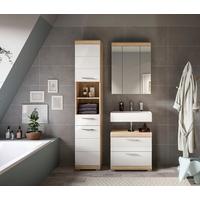 Badezimmer Lambada Eiche Dekor/weiß B: 97 Cm - Weiß Hochglanz/Silberfarben, MODERN, Glas/Holzwerkstoff (97cm) - MID.YOU