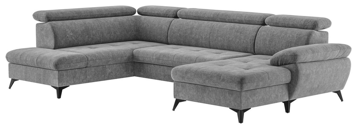 Wohnlandschaft mit Bettkasten Hudson Grau - Dunkelgrau/Schwarz, Textil (207/324/166cm) - MID.YOU