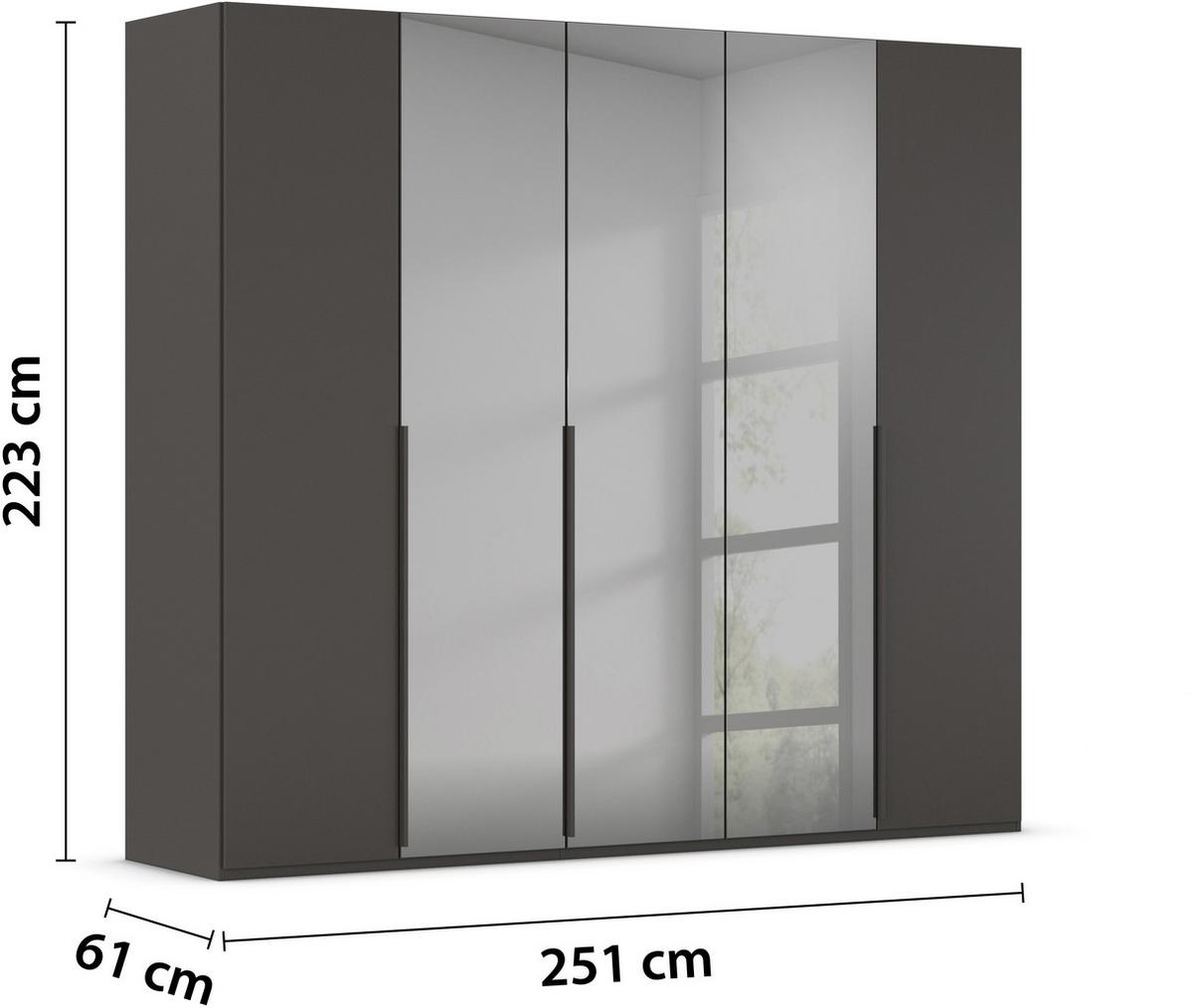 Drehtürenschrank Paola Graphitfarben/Grau B: 251 cm - Graphitfarben/Grau, Trend, Glas/Holzwerkstoff (251/223/61cm) - Rauch Möbel