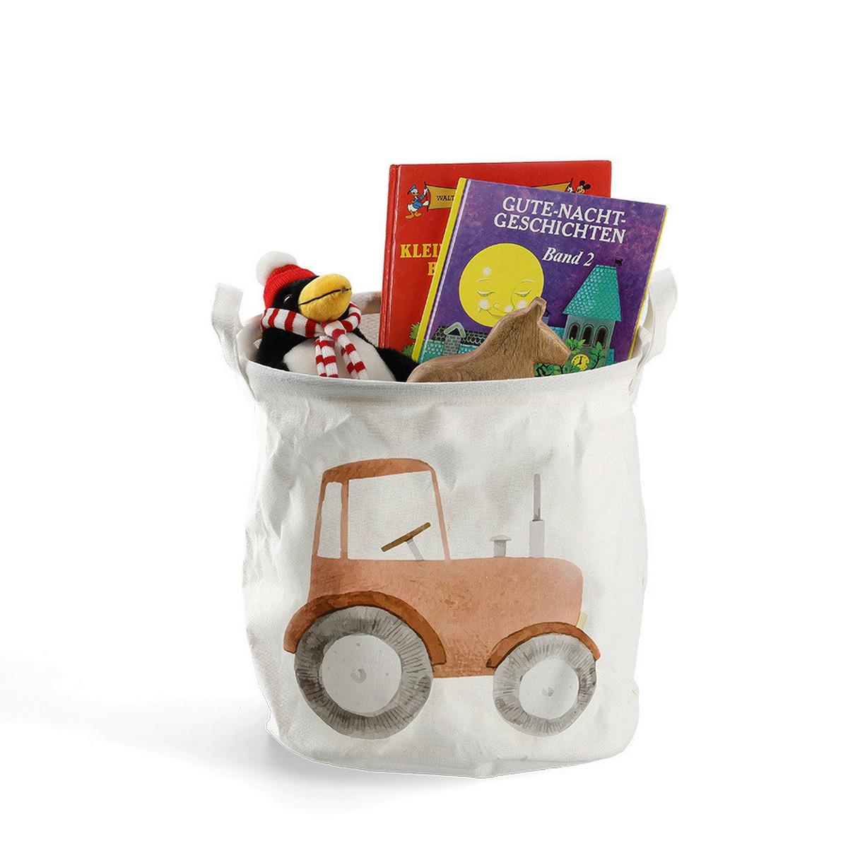 Aufbewahrungskorb Traktor weiß, ca. 30x30 cm - Weiß, MODERN, Kunststoff/Textil (30/30/30cm)