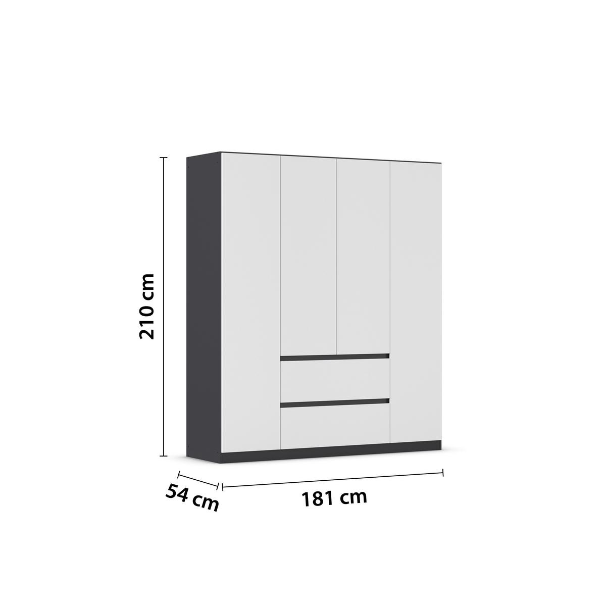 Drehtürenschrank Mainz Grau/Weiß B: 181 cm - Weiß/Grau, Basics, Holzwerkstoff (181/210/54cm) - Rauch Möbel