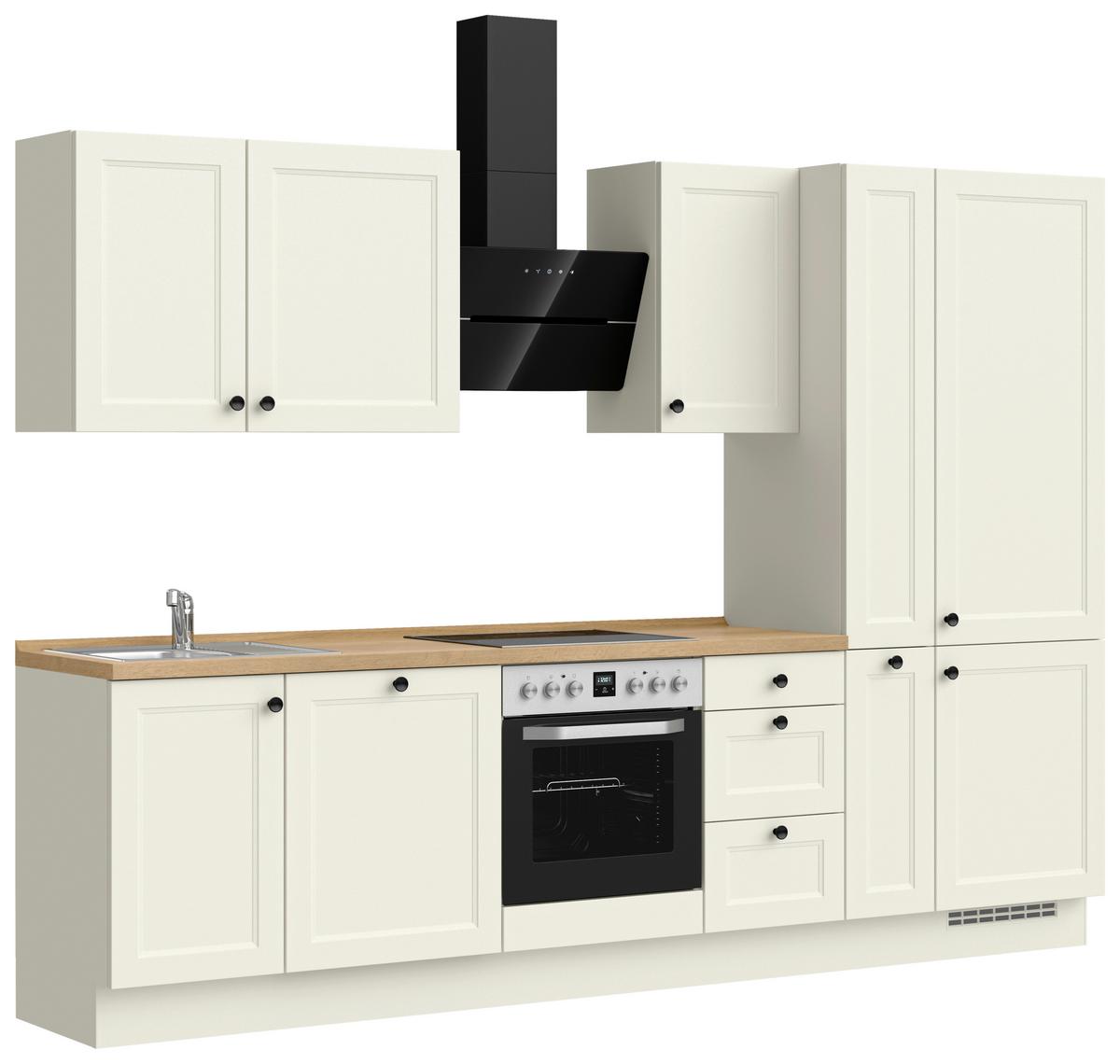 Kuchynská linka 300 cm, biela/dekor dub Sierra - čierna/biela, Modern, kov/kompozitné drevo (300cm) - Nobilia