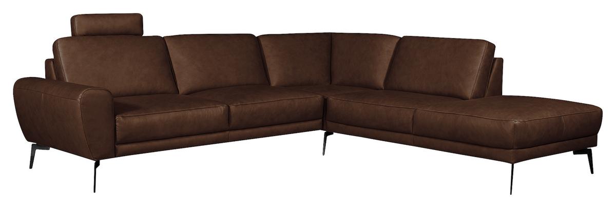 Ecksofa Spring Dunkelbraun S: 273x250 cm - Dunkelbraun/Schwarz, Design, Leder (273/250cm) - Livetastic