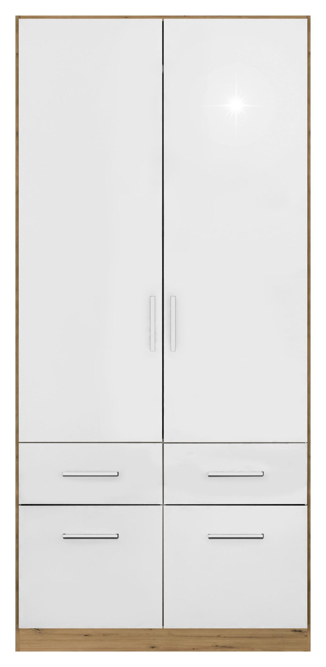 Drehtürenschrank B: 91 cm Berlin Eiche Dekor/Weiß - Weiß Hochglanz/Eiche Artisan, MODERN, Holzwerkstoff (91/210/54cm) - Rauch Möbel