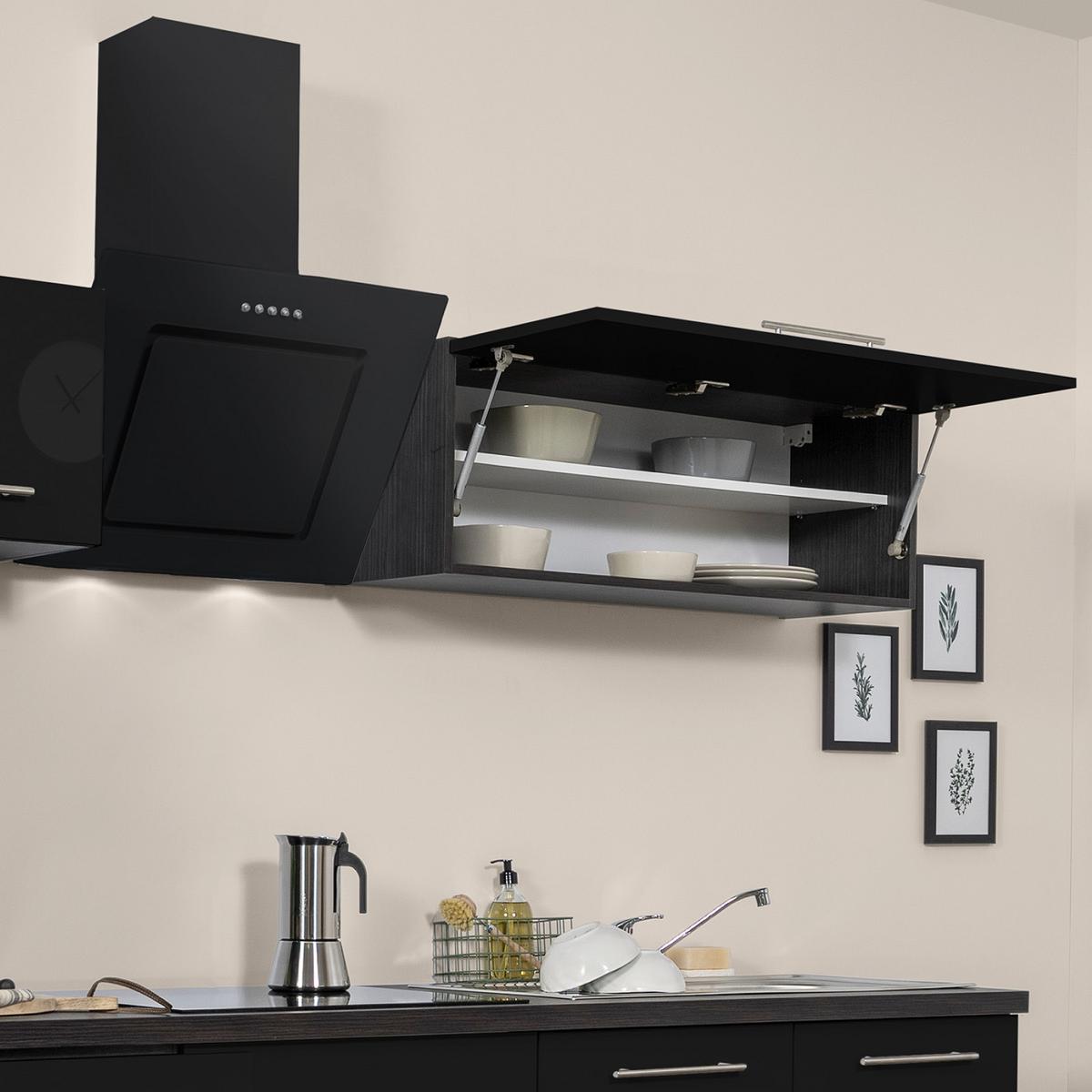 Küchenzeile mit Geräten 270 cm Schwarz Hochglanz - Eichefarben/Schwarz, Basics, Holzwerkstoff (270cm) - Respekta