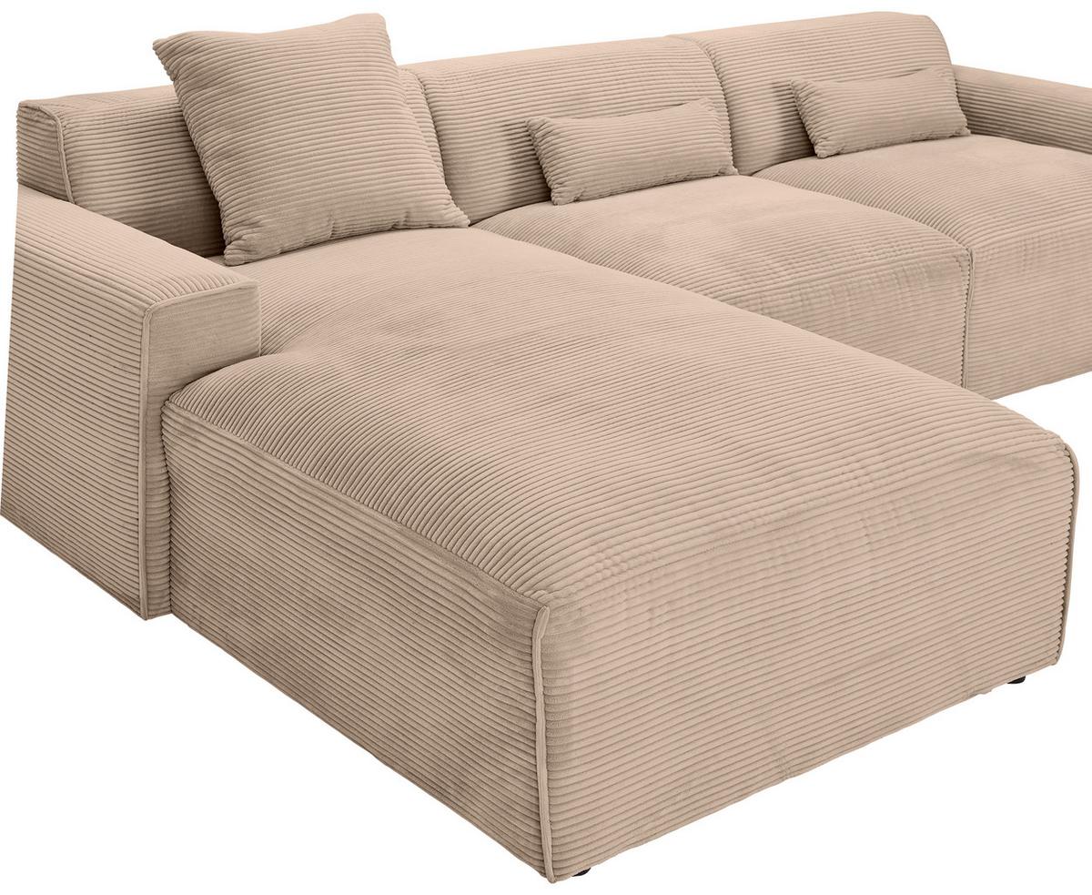 Ecksofa Pearl - Hellbraun/Schwarz, Design, Textil (303/196cm) - Livetastic