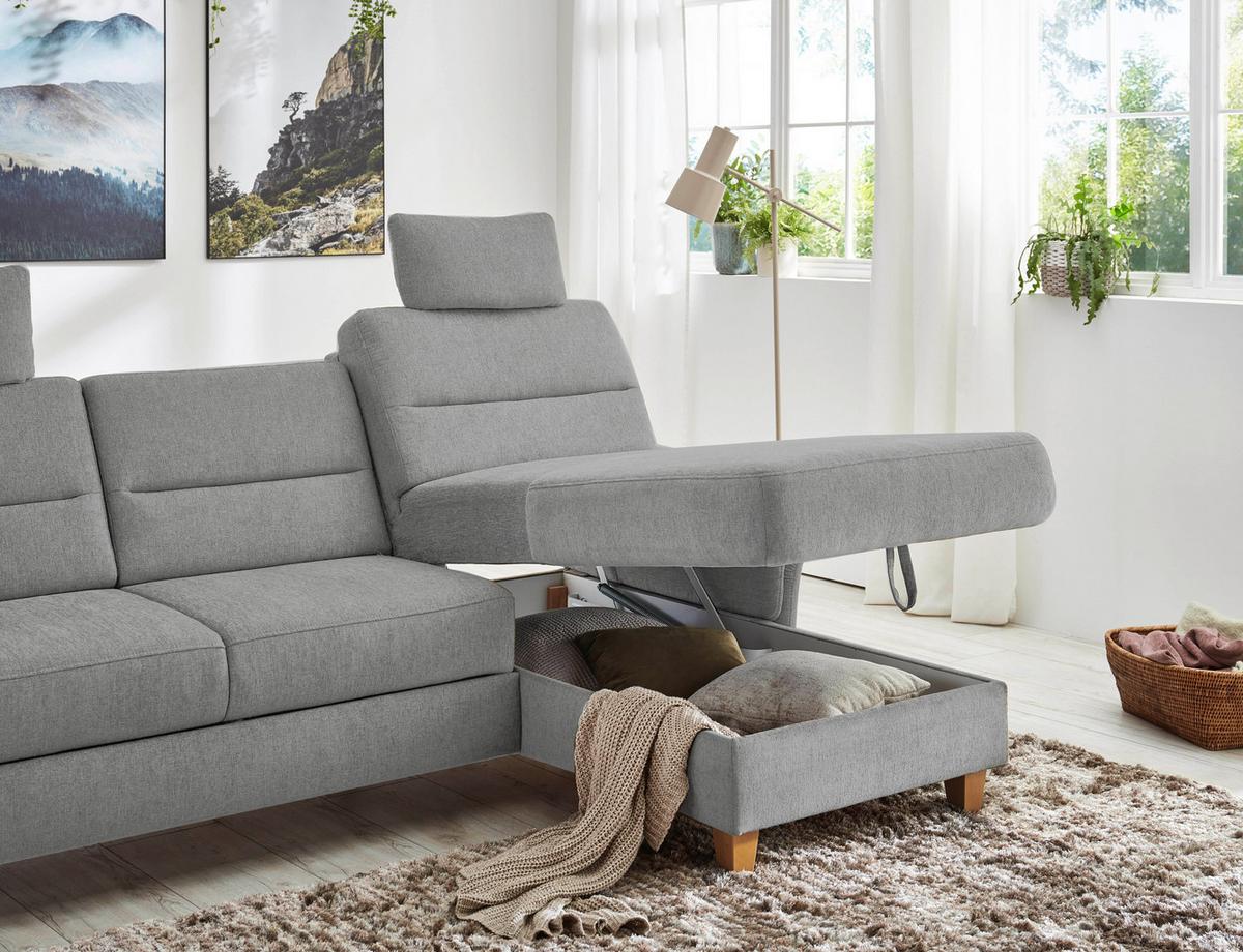 Ecksofa Westerland hellgrau Schlaffunktion, 252x162 cm - Eichefarben/Hellgrau, KONVENTIONELL, Textil (252/162cm) - Sit & More