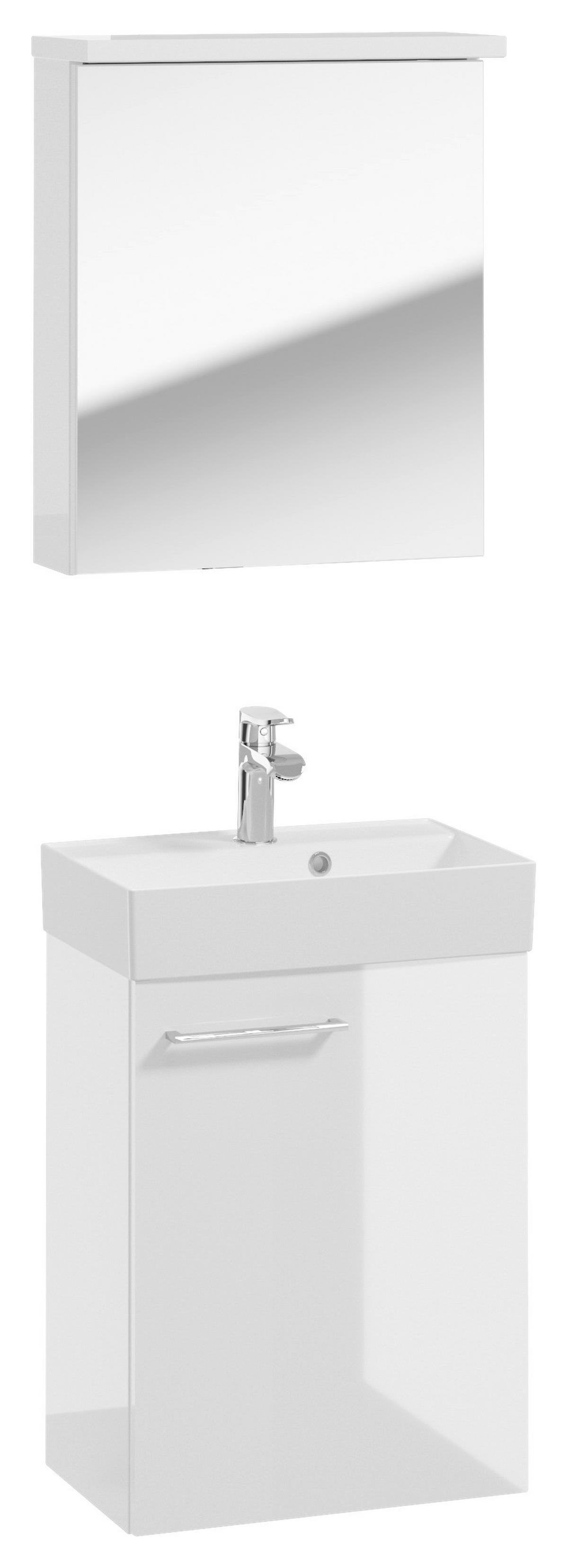 Gästebad Milo Weiß Hochglanz B: 50cm - Weiß Hochglanz/Weiß, Basics, Glas/Keramik (50cm) - MID.YOU