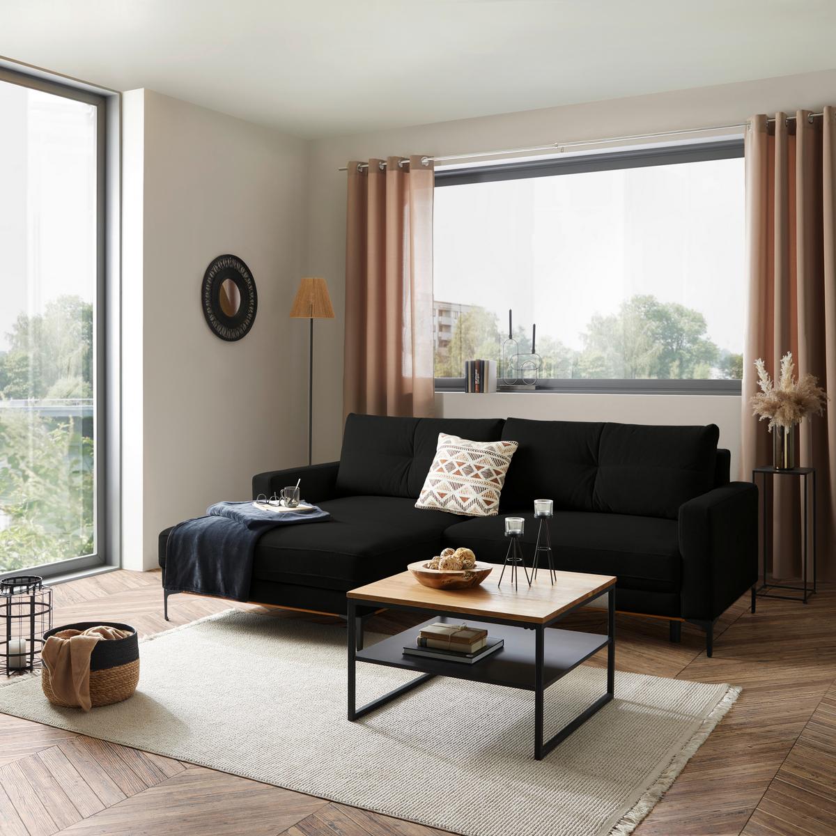 Rohová sedačka BERGAMO, levá, černá - černá, Moderní, kov/textil (162/238cm) - Ondega