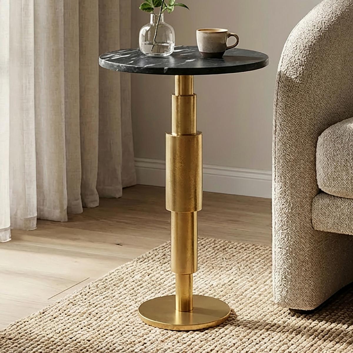 BEISTELLTISCH Schwarz L: 37cm - Goldfarben/Schwarz, Design, Stein/Metall (37/37/59cm) - Livetastic