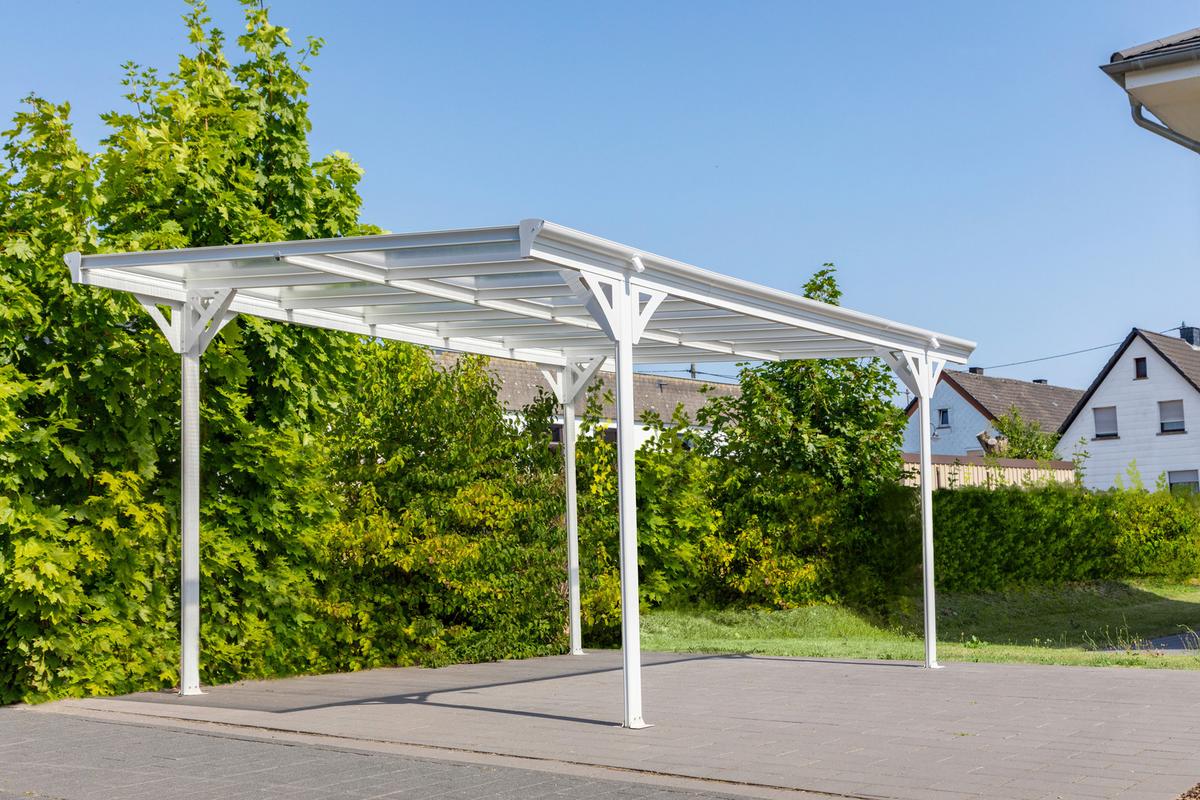 Přístřešek na auto CARPORT 15m2 - bílá, Basics, kov/plast (305/232/503cm)