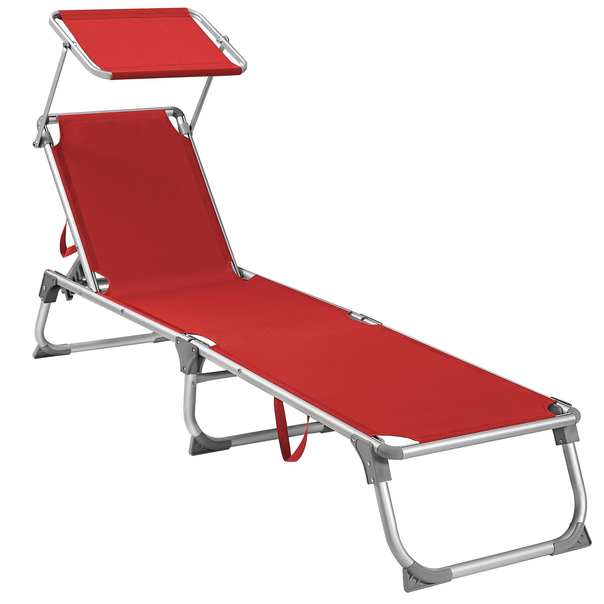 Gartenliege Rot Alufarben inkl. Sonnendach, B: 55 cm - Rot/Alufarben, MODERN, Textil/Metall (55/31/193cm) - Modante