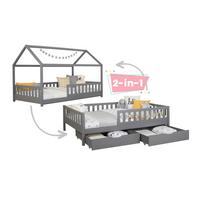 Bodenbett 140/200 cm Hellgrau inkl. Laden - Hellgrau/Naturfarben, MODERN, Holz (140/200cm) - MID.YOU