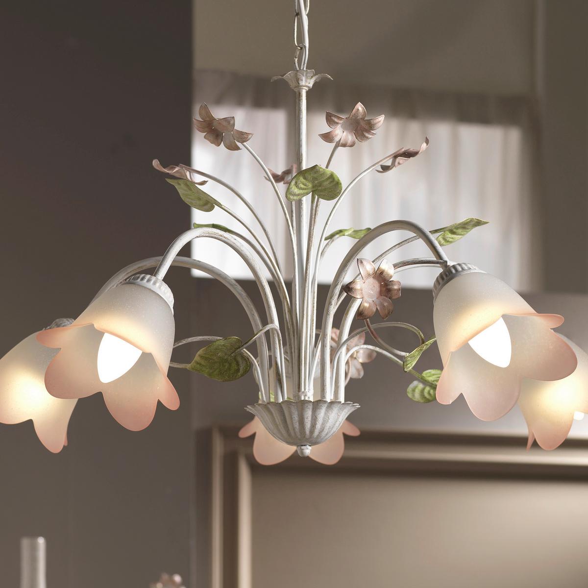 Kronleuchter 4217/5 - Pink/Weiß, Natur, Glas/Metall (65/100cm)