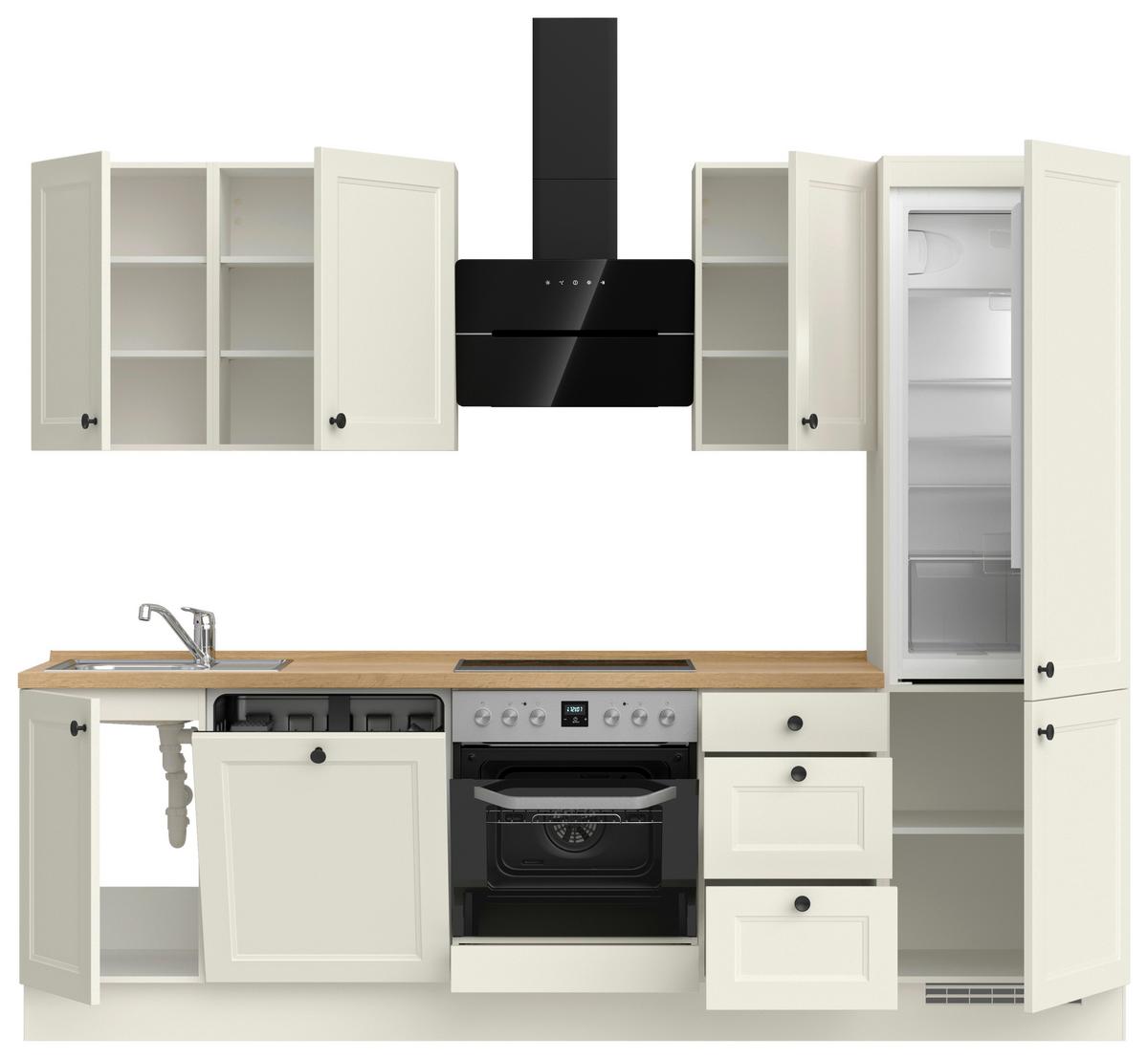 Kuchynská linka 270 cm, biela/dekor dub Sierra - čierna/biela, Modern, kov/kompozitné drevo (270cm) - Nobilia