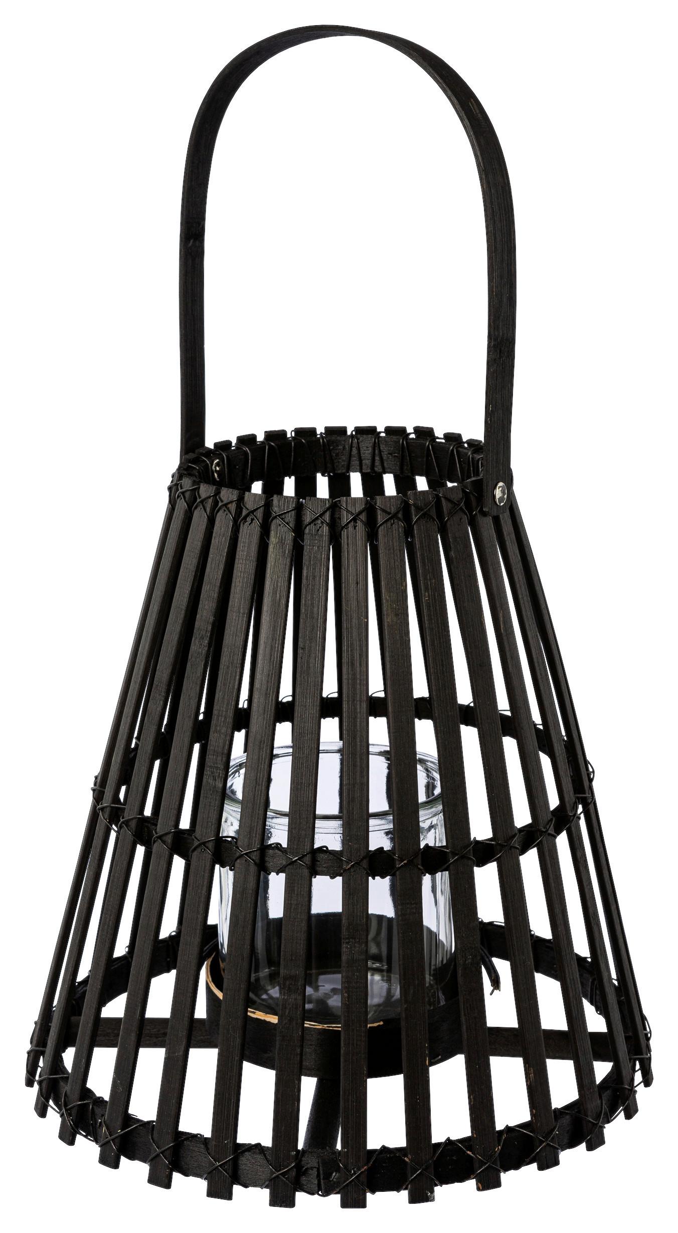 Lucerna Bambus, V: 19cm - černá, Basics, přírodní materiály/sklo (21/19cm)