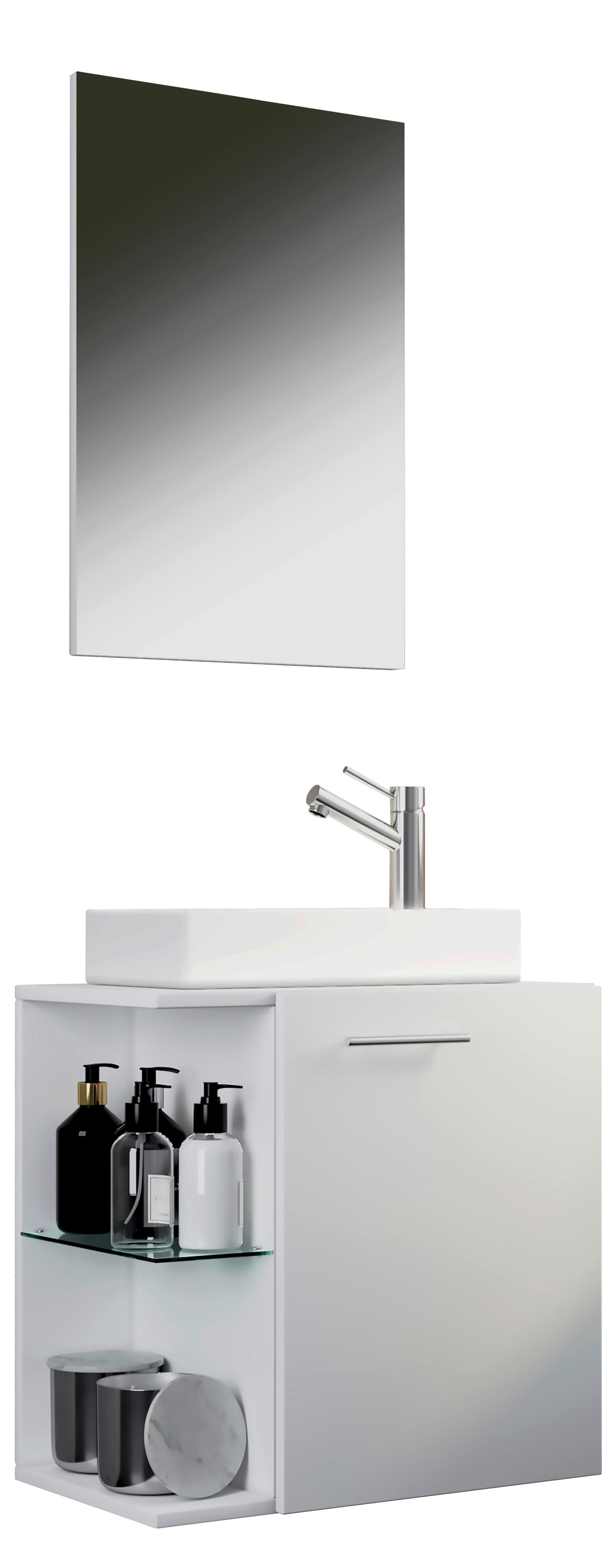 Badmöbel-Set 3-Tlg. Hängend Hausa B: 63 cm Weiß - Weiß, MODERN, Keramik/Holzwerkstoff (52cm) - MID.YOU