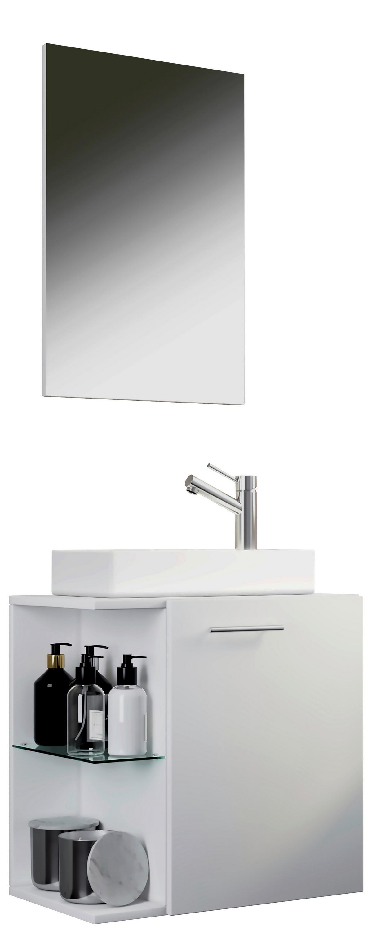 Badmöbel-Set 3-Tlg. Hängend Hausa B: 63 cm Weiß - Weiß, MODERN, Keramik/Holzwerkstoff (52cm) - MID.YOU