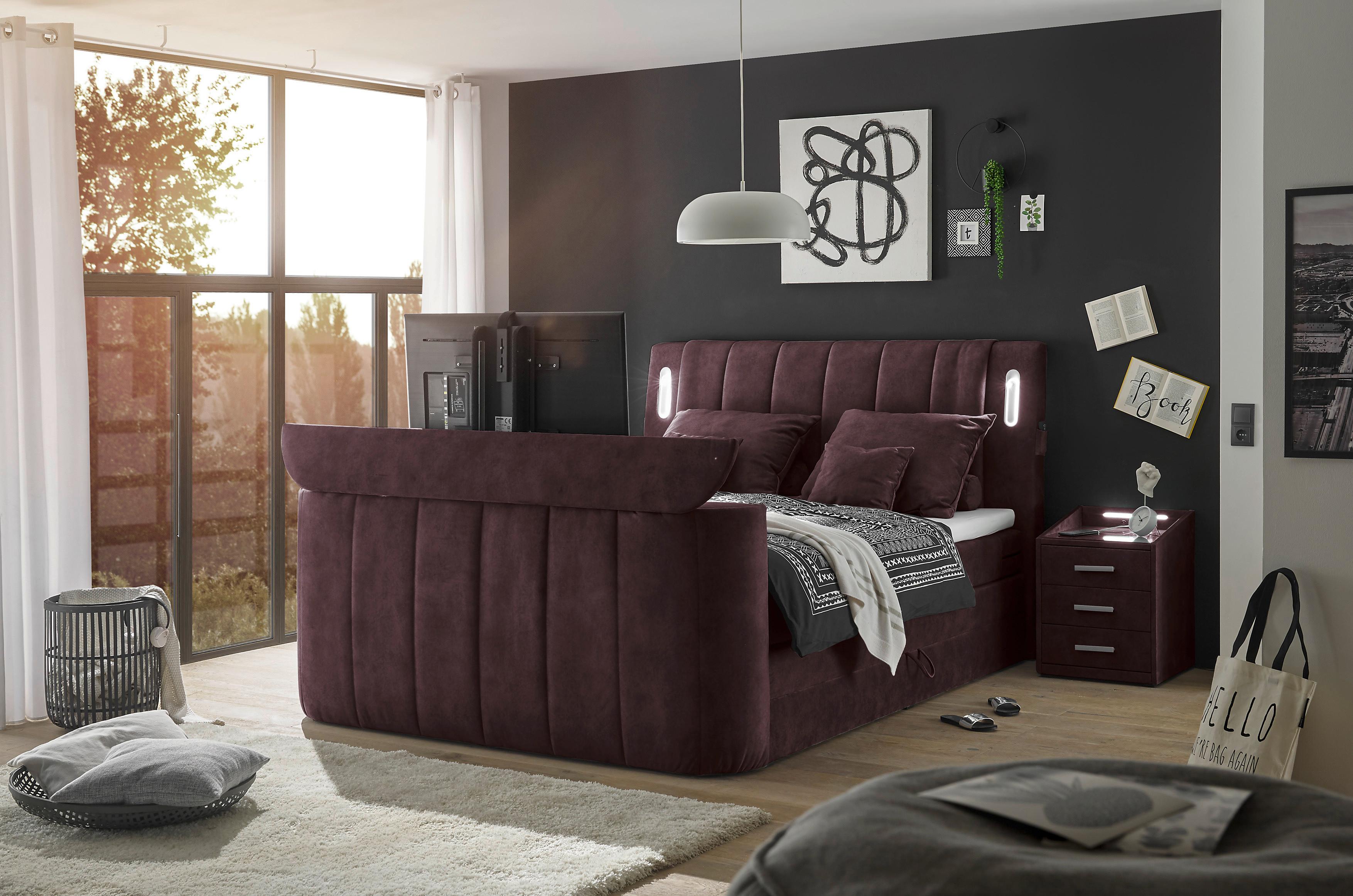Boxspringbett Mit Topper 180x200 Cm Dallas - Aubergine, MODERN, Holzwerkstoff/Textil (180/200cm) - MID.YOU