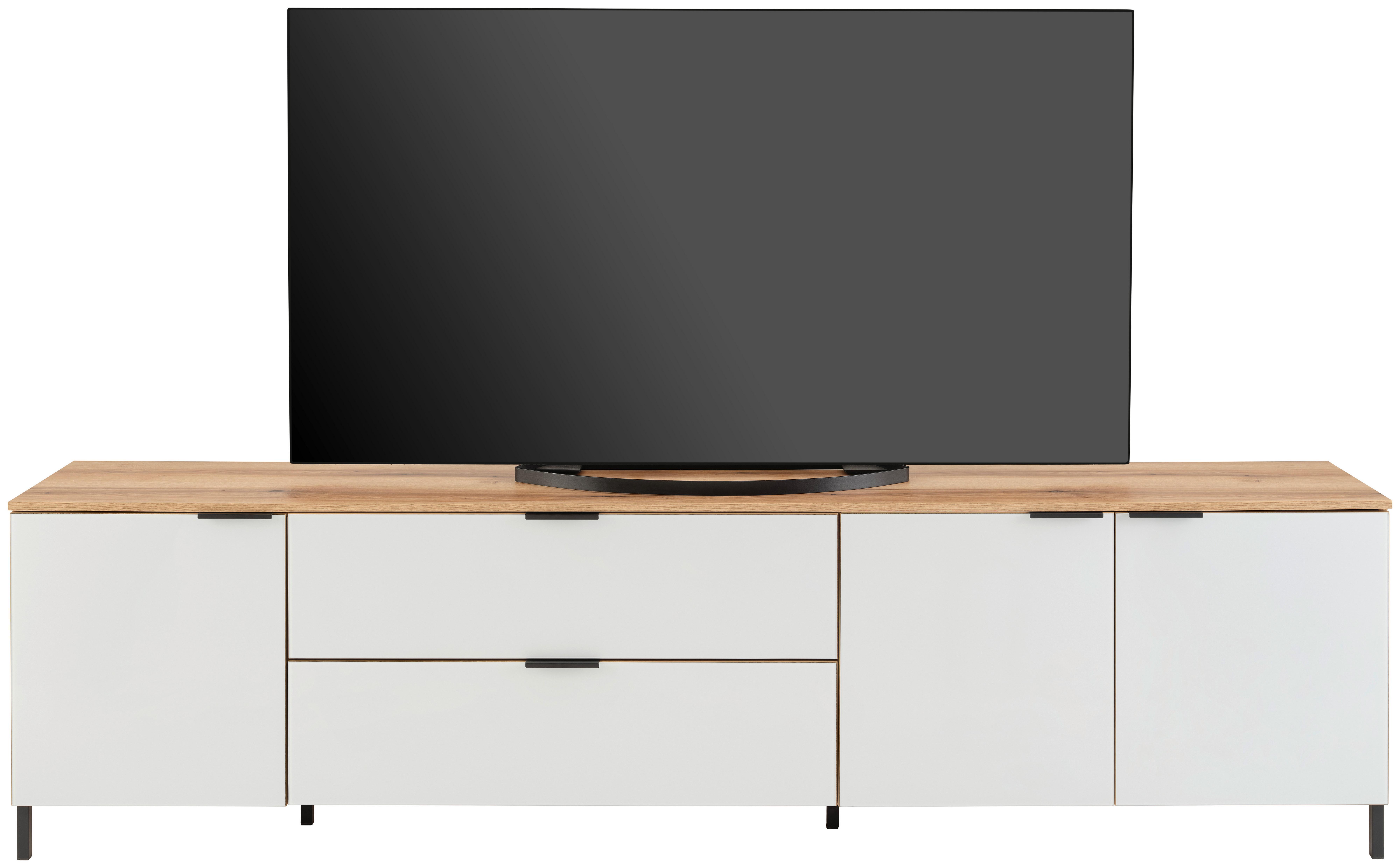 TV-Lowboard Austin 225 cm Eichefarben/Glasfront Weiß - Eichefarben/Schwarz, Trend, Glas/Holzwerkstoff (225/63/40cm)