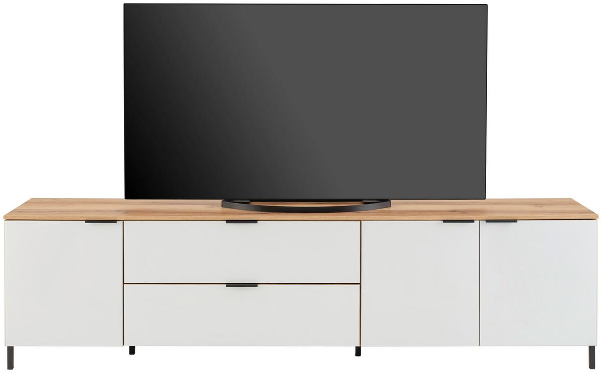 Tv-lowboard Austin 225 Cm Eichefarben/glasfront Weiß - Eichefarben/Schwarz, Trend, Glas/Holzwerkstoff (225/63/40cm)