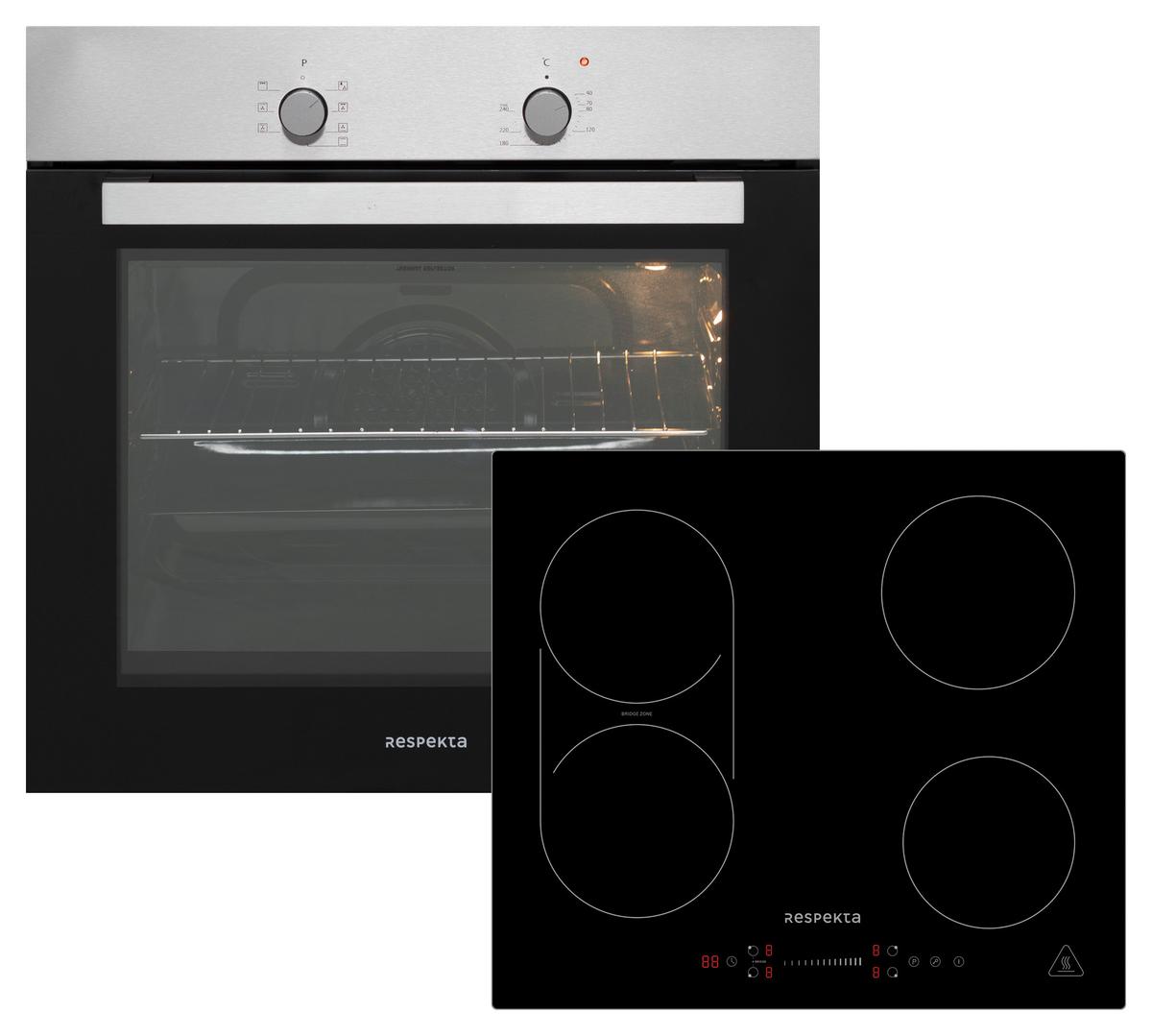Einbauherd-Set B: 59,5 cm Induktion/ Autark - Edelstahlfarben/Schwarz, Trend, Glas/Metall (59,5/55,5/56,5cm) - Respekta