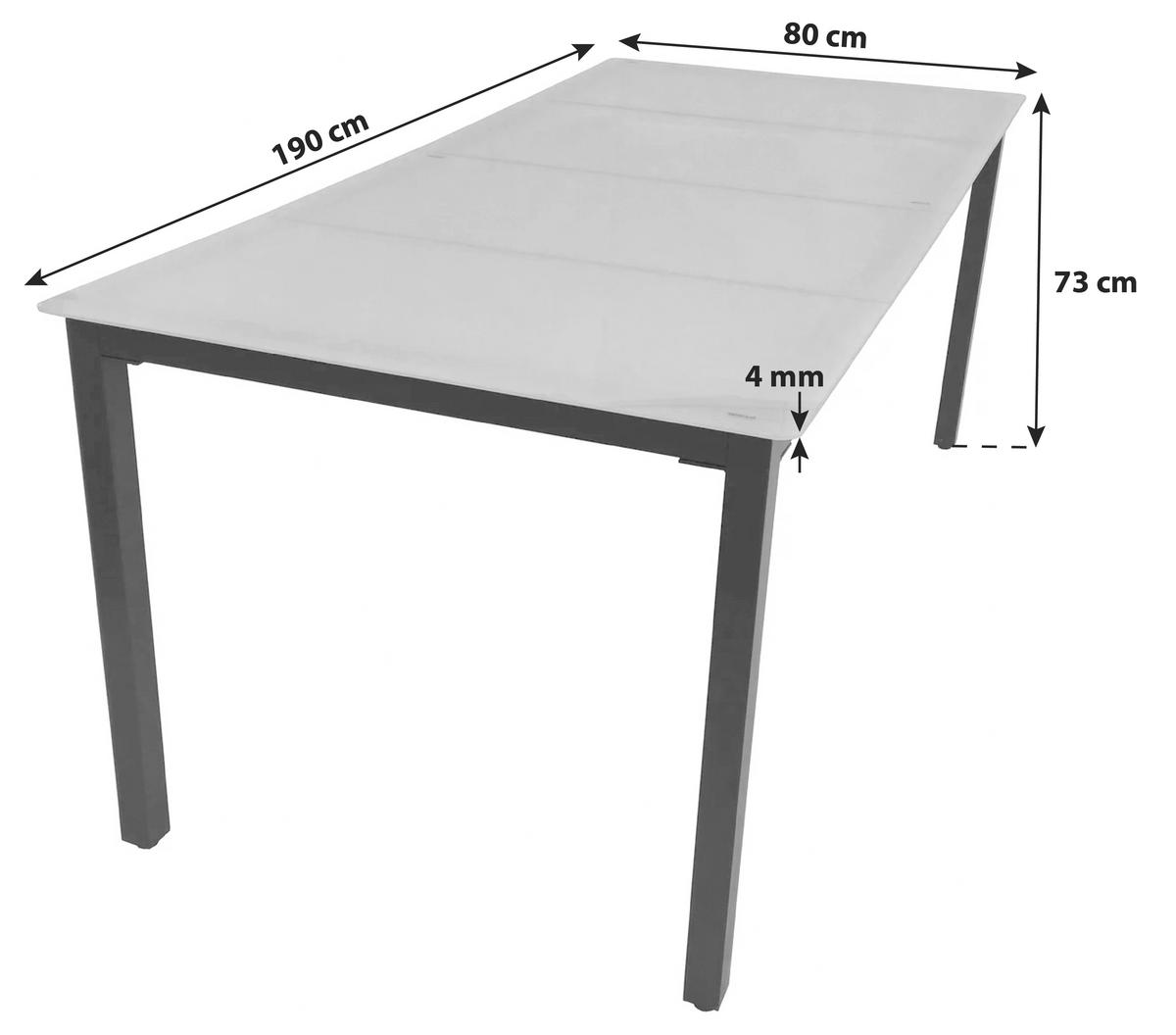 Zahradní stůl, hliníkový, 190x80 - černá, Basics, kov/sklo (190/80/73cm) - Gardenson