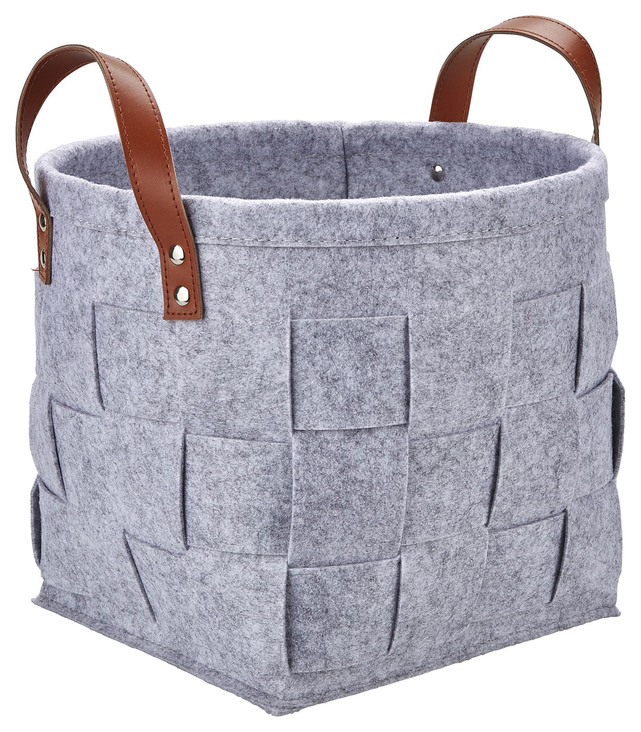 Tárolókosár Alberich S - Barna/Szürke, romantikus/Landhaus, Bőr/Fém (27/23cm) - James Wood