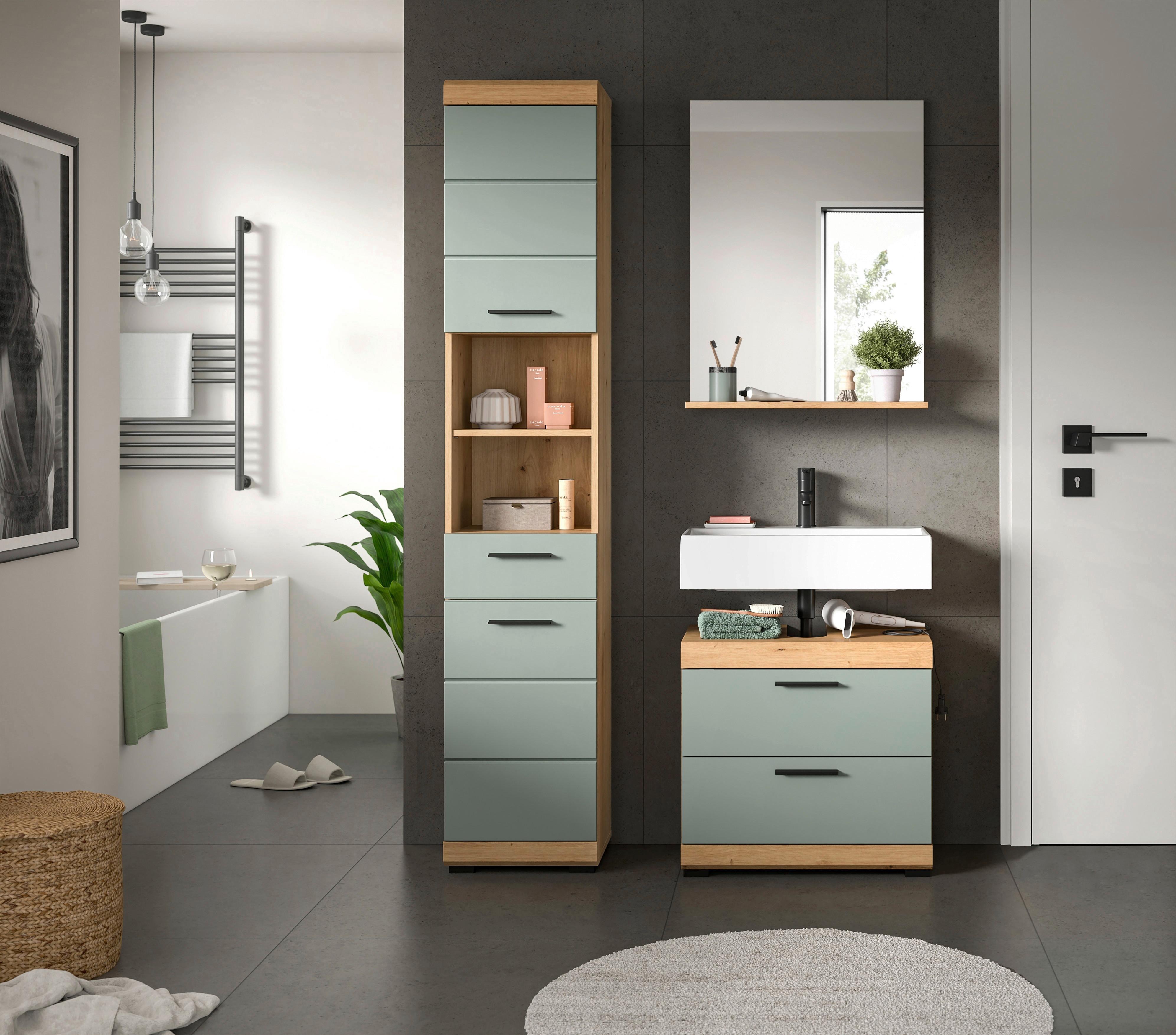 Badezimmer Scout Salbeigrün/Eiche D. B: 97 cm - Salbeigrün/Schwarz, MODERN, Holzwerkstoff (97cm) - MID.YOU