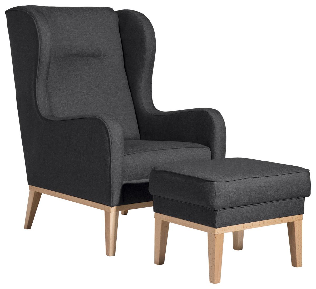 Ohrensessel Angelo - Graphitfarben/Naturfarben, KONVENTIONELL, Textil (66/104/78cm) - Max Winzer