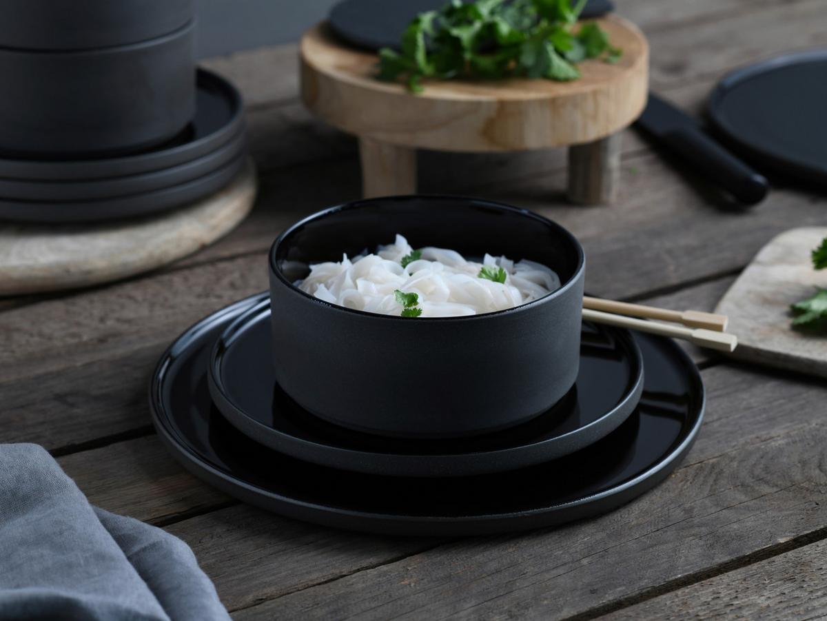 Desserttellerset Futuro Schwarz L: 21,5 cm - Schwarz, Basics, Keramik (21,5/21,55/13cm) - Creatable