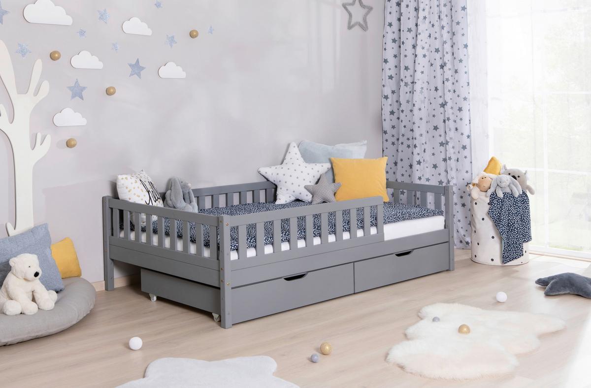 Hausbett Lou Bettschublade Hellgrau B: 120 cm - Hellgrau/Weiß, MODERN, Holz/Textil (120/200cm) - MID.YOU