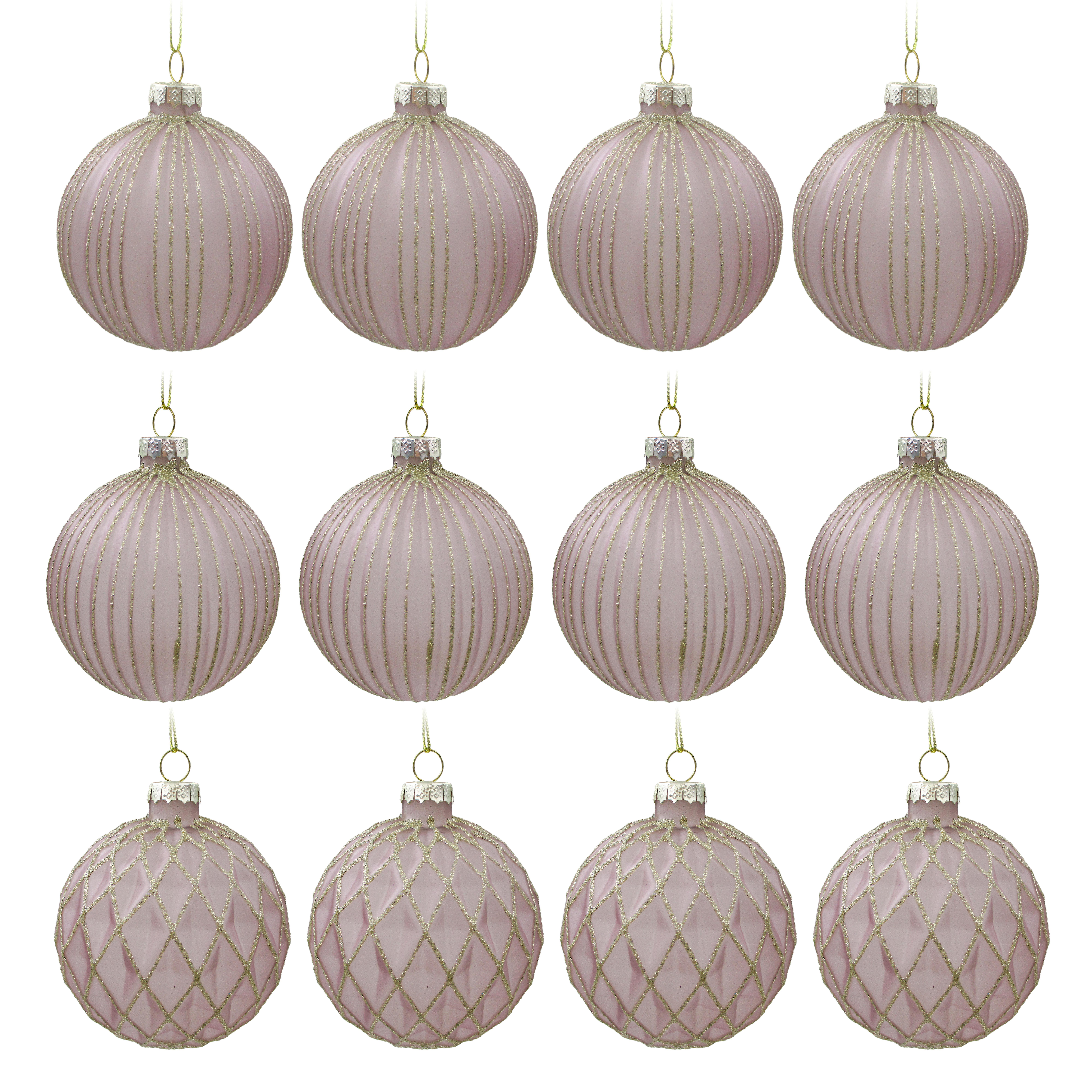 Sada vánočních koulí Miracle, Ø: 8cm, 12ks/bal. - starorůžová, kov/textil (8cm) - Modern Living