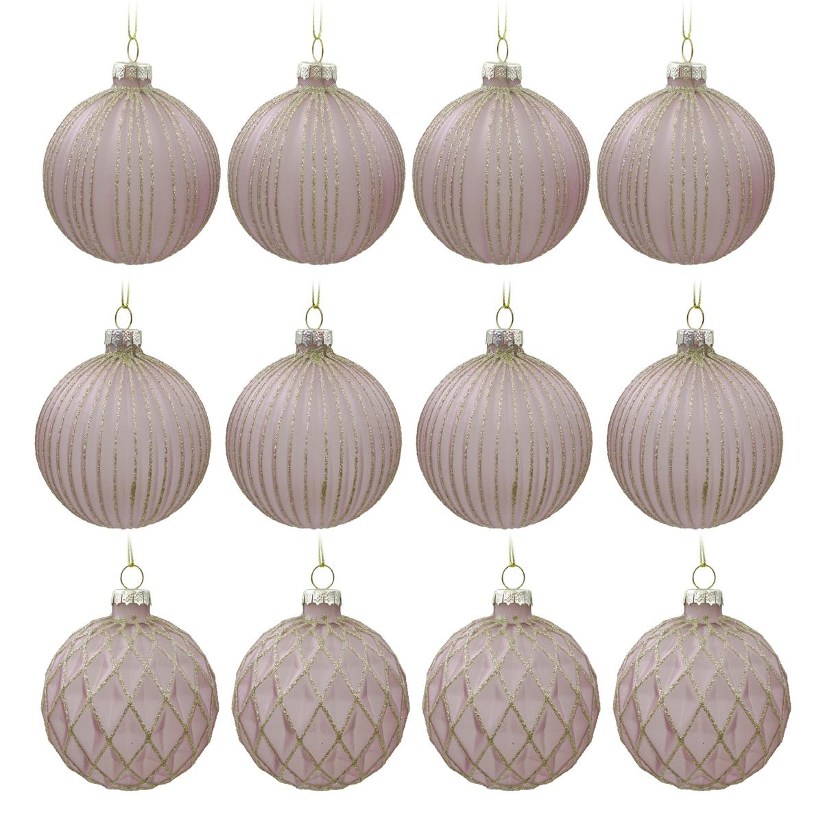 Sada vánočních koulí Miracle, Ø: 8cm, 12ks/bal. - starorůžová, kov/textil (8cm) - Modern Living