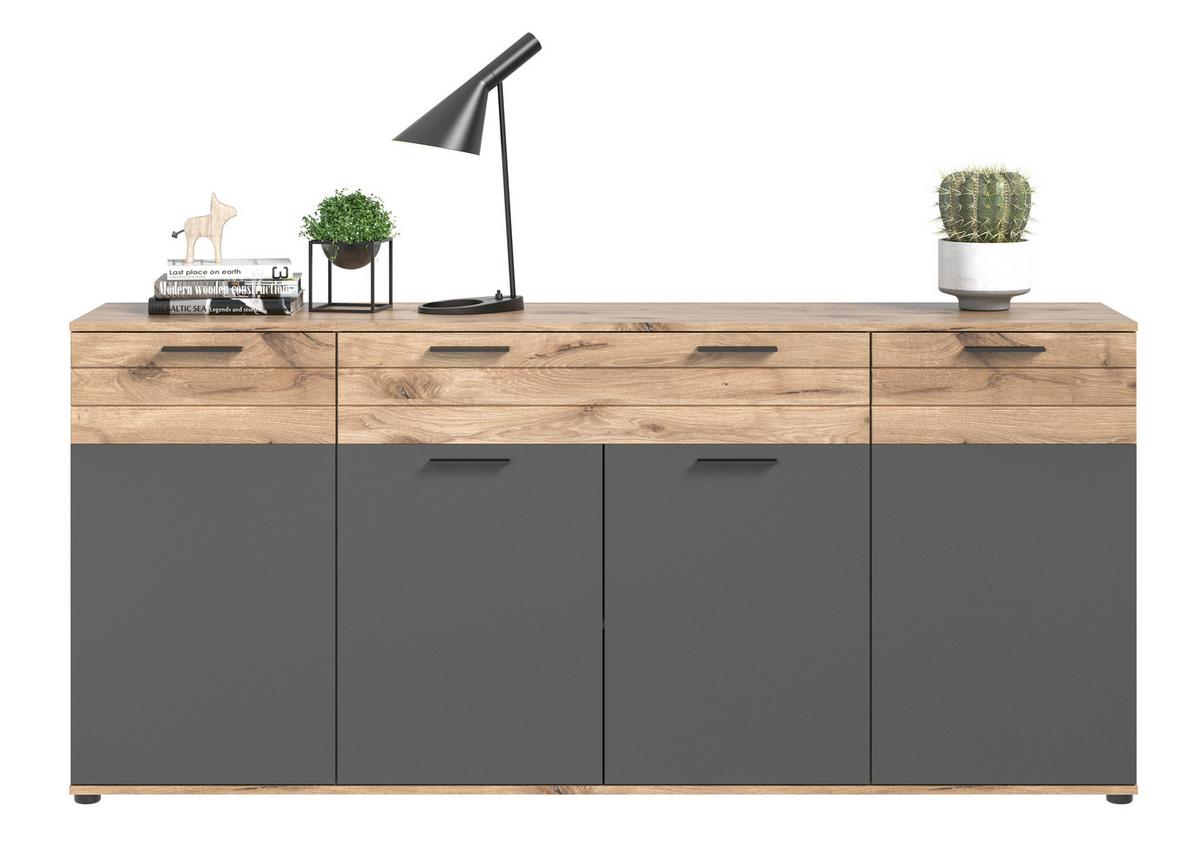 Sideboard Mason Grau B: 200 cm - Schwarz/Grau, KONVENTIONELL, Holzwerkstoff (200/91/40cm) - MID.YOU