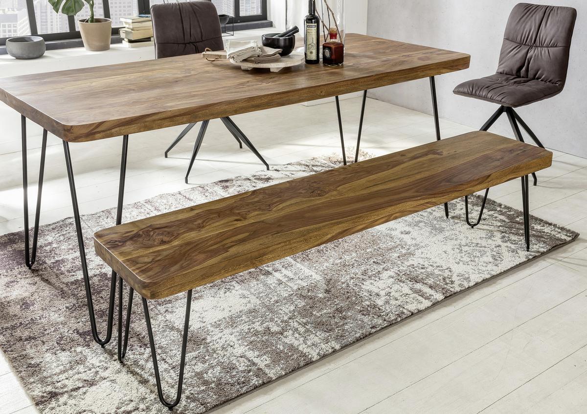Lavice z masivního dřeva Bagli š: 160 cm - černá/barvy sheesham, Moderní, kov/dřevo (160/46/40cm) - MID.YOU