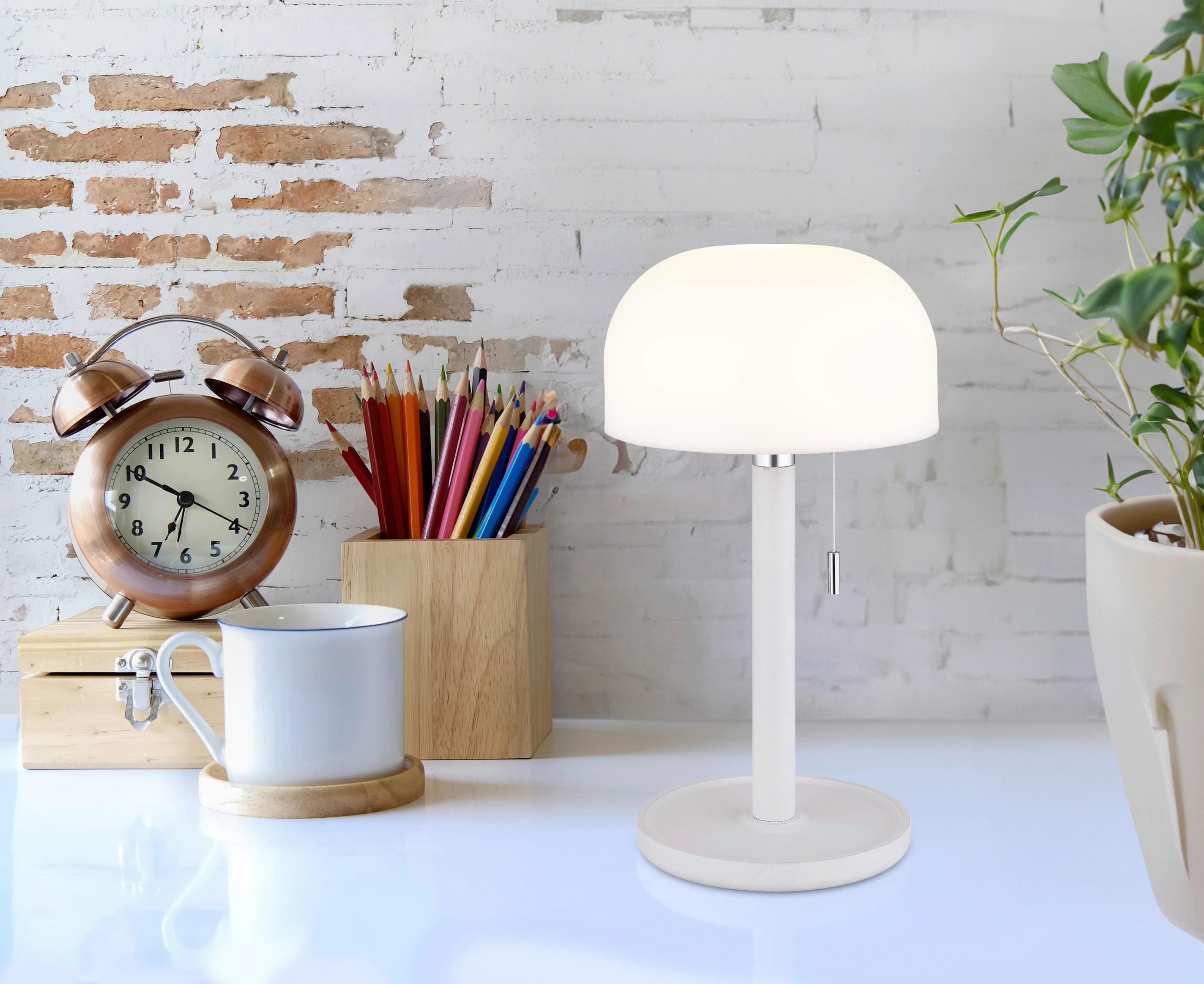 Akku-tischleuchte 21016w Norman - Opal/Weiß, KONVENTIONELL, Holz/Kunststoff (15/28cm) - Globo