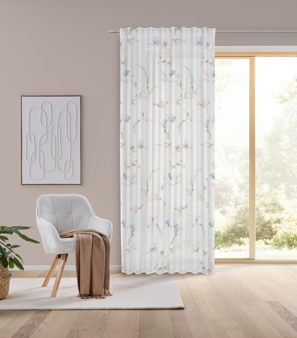 HOTOVÝ ZÁVĚS MAGNOLIA - modrá, textil (135/245cm) - Mömax