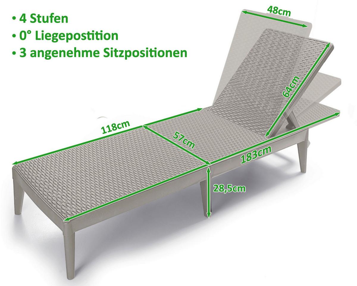 Sonnenliege Numana Kunststoff Verstellbar - Taupe, Basics, Kunststoff (180/29/60cm)
