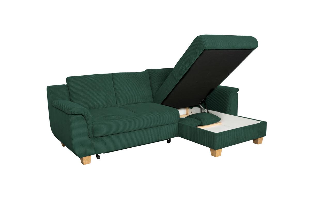 Rohová sedačkla ALEX, zelený manšestr - zelená/přírodní barvy, Moderní, textil/plast (246/156cm)