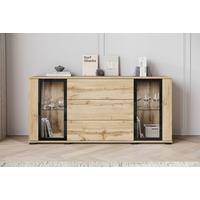 Kommode Caro Eiche Wotan B: 150 cm - Eiche Wotan/Schwarz, Design, Glas/Holzwerkstoff (150/69,7/39,5cm) - P & B