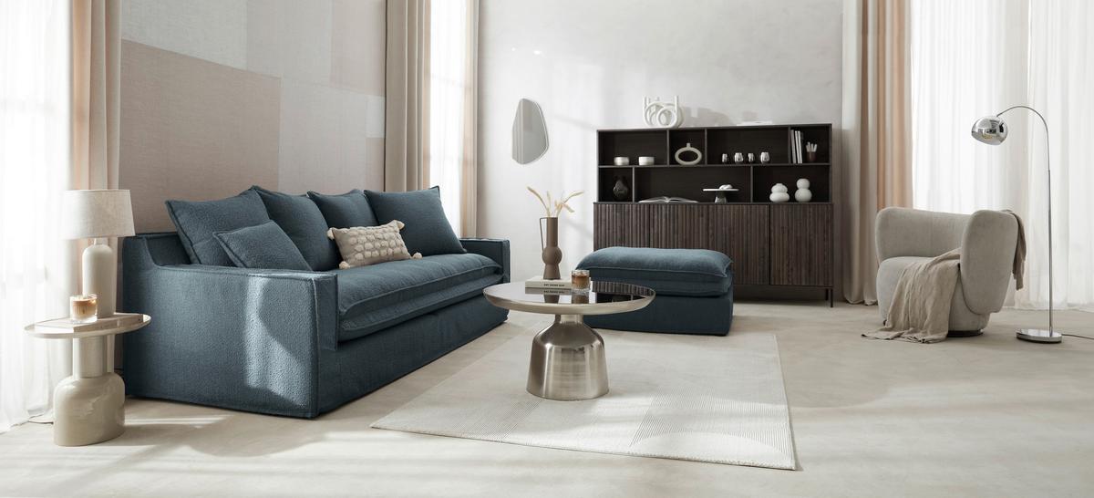 3-sitzer-sofa Aurora - Blau/Schwarz, Trend, Textil (227/92/105cm) - Livetastic