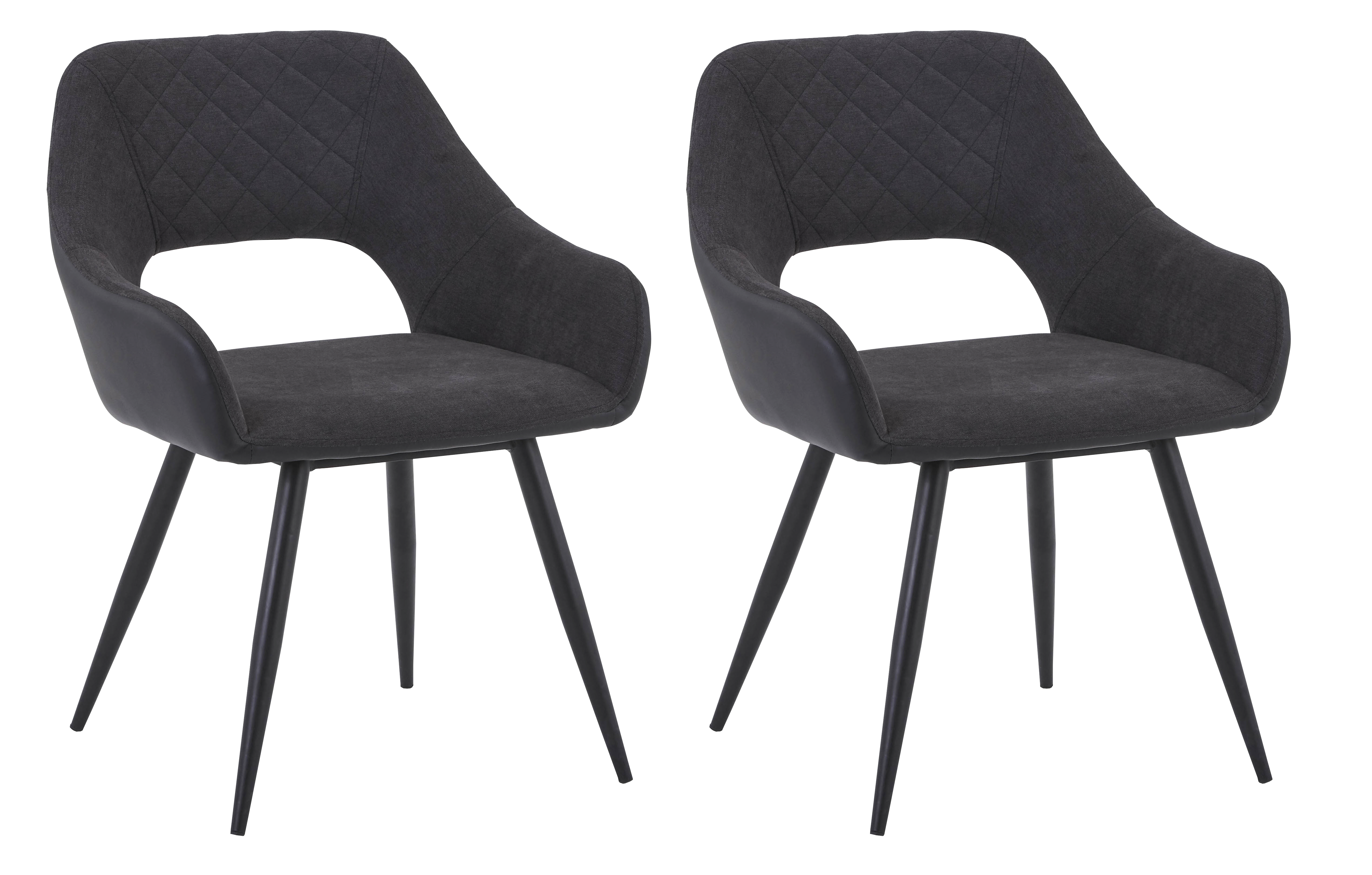 Armlehnstuhl Porto Anthrazit Lederlook Gepolstert 2er-Set - Anthrazit/Schwarz, MODERN, Textil/Metall (59/83/60cm) - MID.YOU
