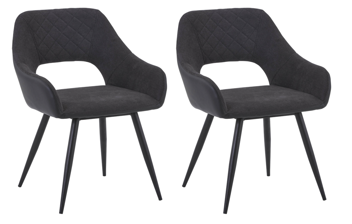 Armlehnstuhl Porto Anthrazit Lederlook Gepolstert 2er-Set - Anthrazit/Schwarz, MODERN, Textil/Metall (59/83/60cm) - MID.YOU