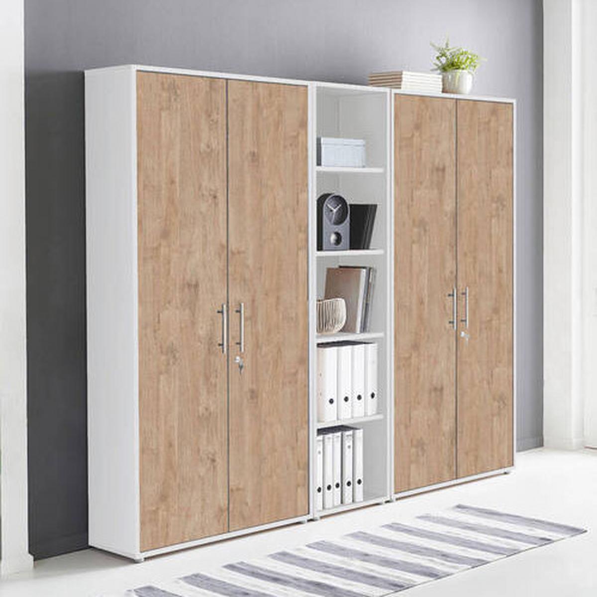 Office Edition B: 212,9 cm Eichefarben/Weiß - Eichefarben/Weiß, MODERN, Holzwerkstoff (212,9/185,6/33cm) - MID.YOU
