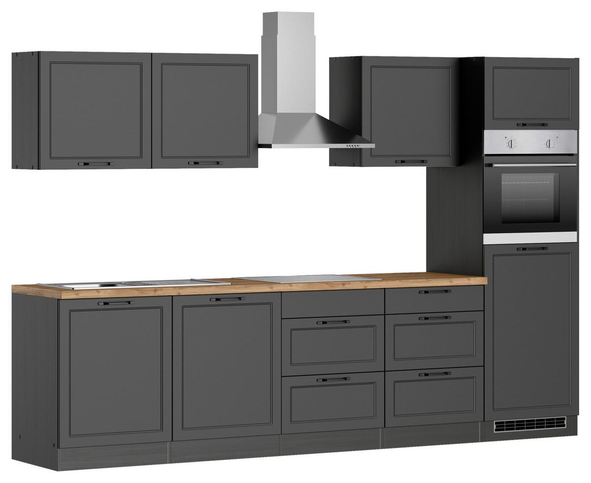 Küchenzeile Meran mit Geräten B: 300 cm Grau/Eiche Dekor - Eiche Wotan/Grau, LIFESTYLE, Holzwerkstoff (300cm) - Held