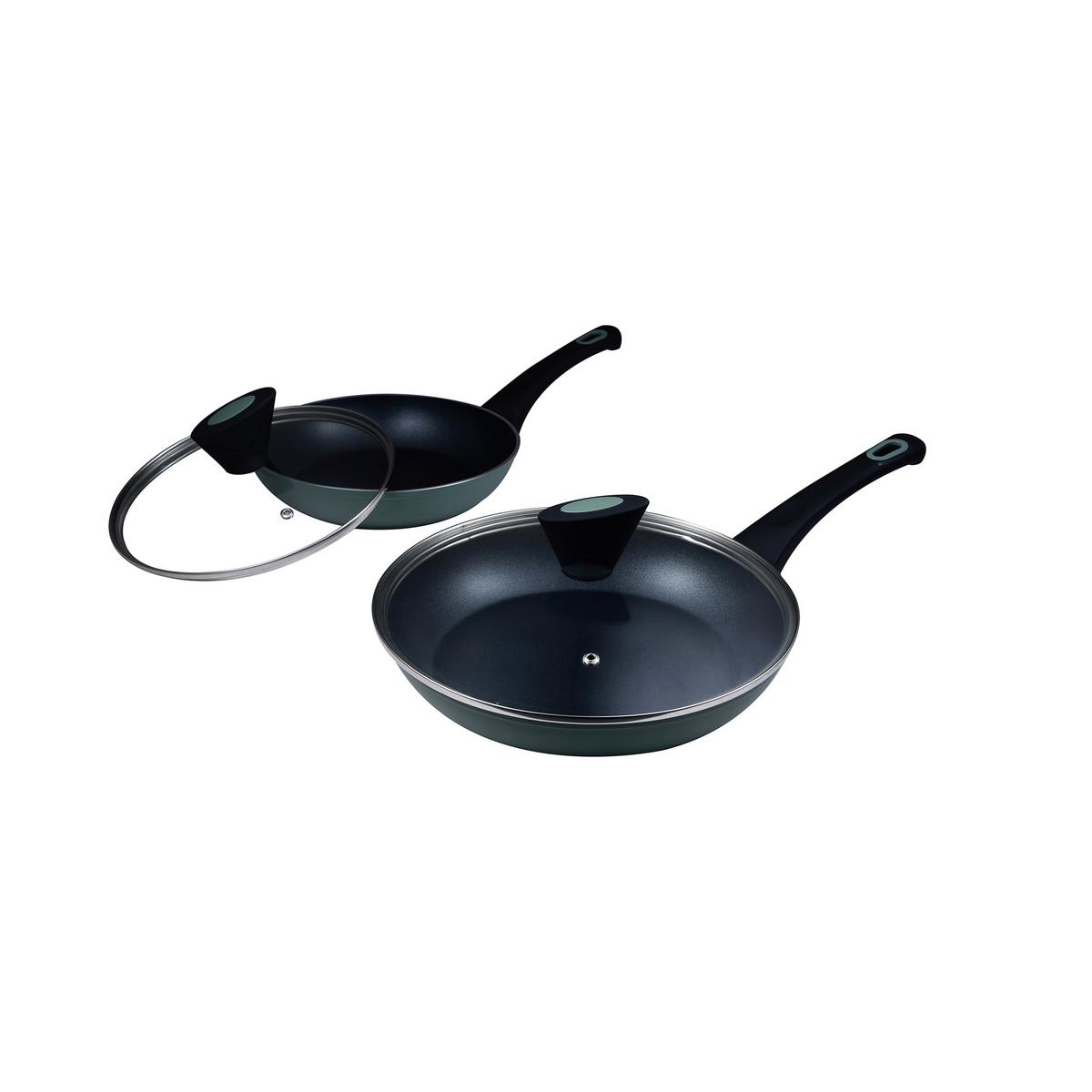 Pfannenset Metall 4-Teilig - Schwarz/Mintgrün, Basics, Metall (47/28/18cm)