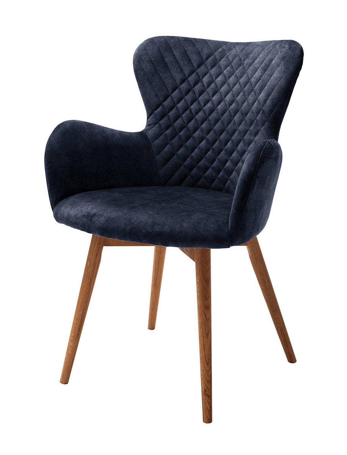 Armlehnstuhl Sarander Dunkelblau Echtholz-Beine - Wildeiche/Dunkelblau, Basics, Holz/Textil (62/87/65cm) - MID.YOU