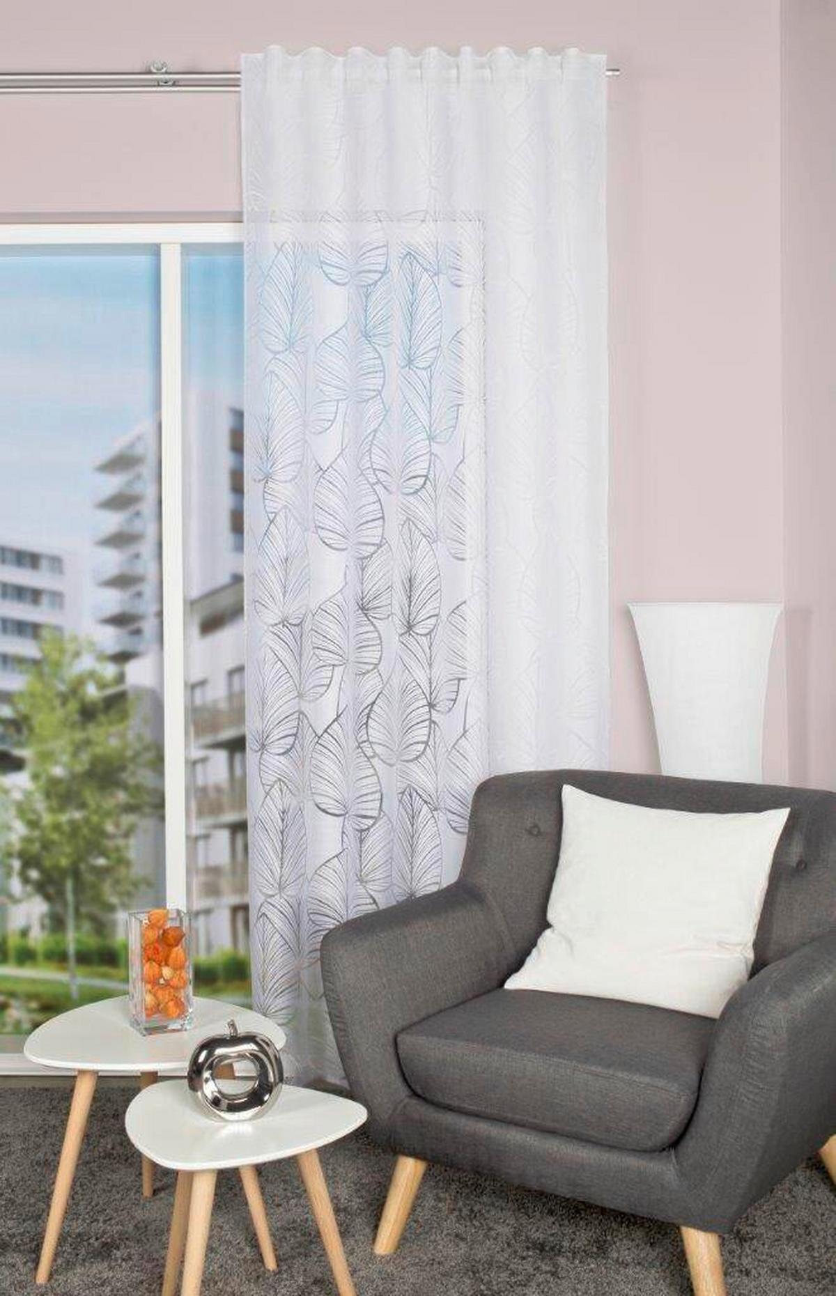 Fertigvorhang Blattano Weiß - Weiß, Basics, Textil (140/245cm) - Schmidt W. Gmbh